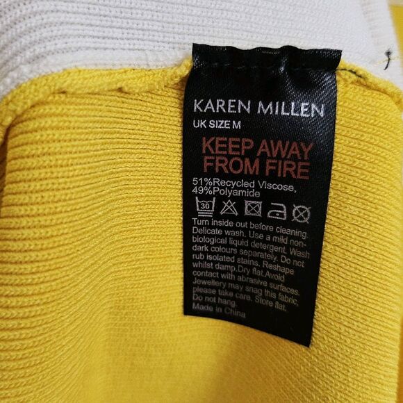 Karen Millen Dress Medium Yellow Sporty Ripple Stitch Colorblock Mini Longsleeve - Picture 5 of 10